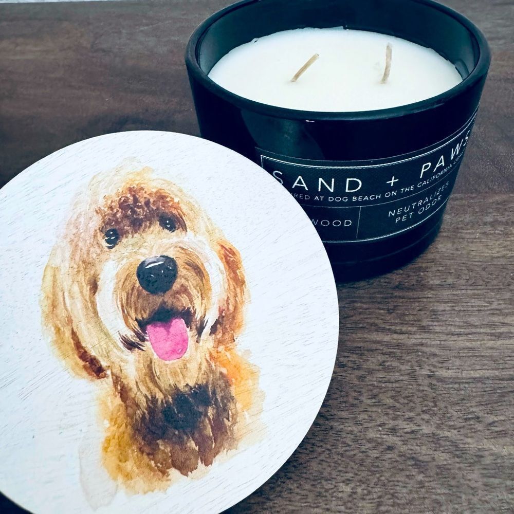 Goldendoodle Labradoodle Dog Teakwood Sand + Paws Jar Candle